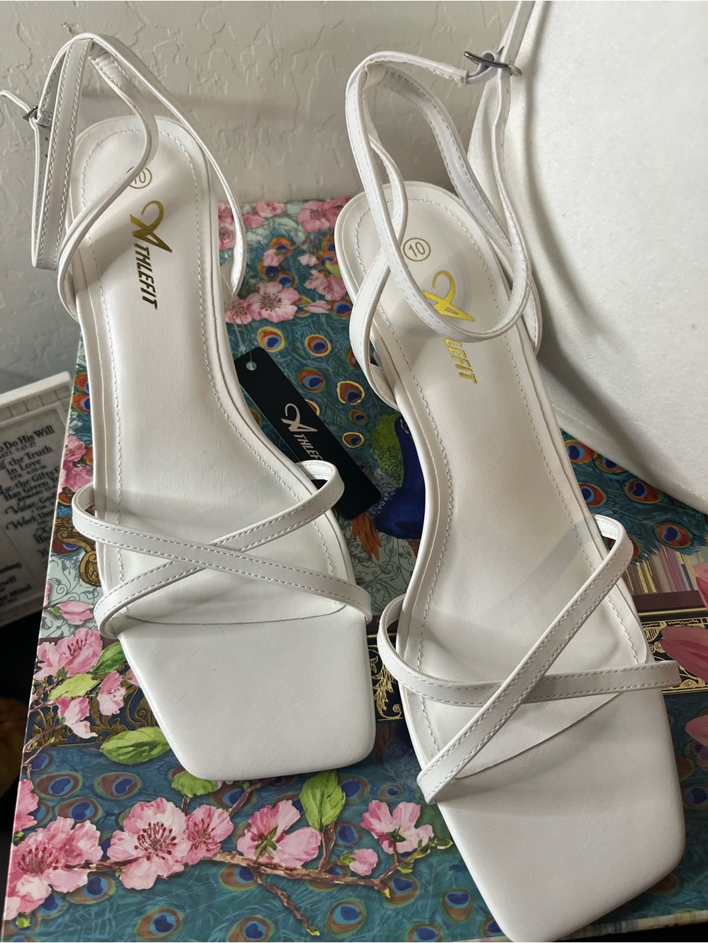 White Strappy Square-Toe Heeled Sandals